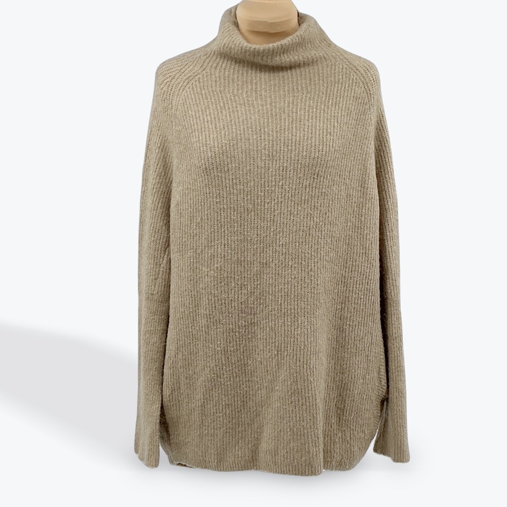 Lou & Grey for LOFT Oversized Turtleneck Sweater‎ Tan XS Ribbed Knit Pullover